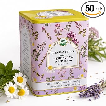 Organic Sleep Blend Herbal Tea - 50 Packets - Natural Chamomile, Peppermint, Fennel And Tulsi Teabags - USDA Certified 100% Non-GMO - Decaffeinated Designer Gift Tin