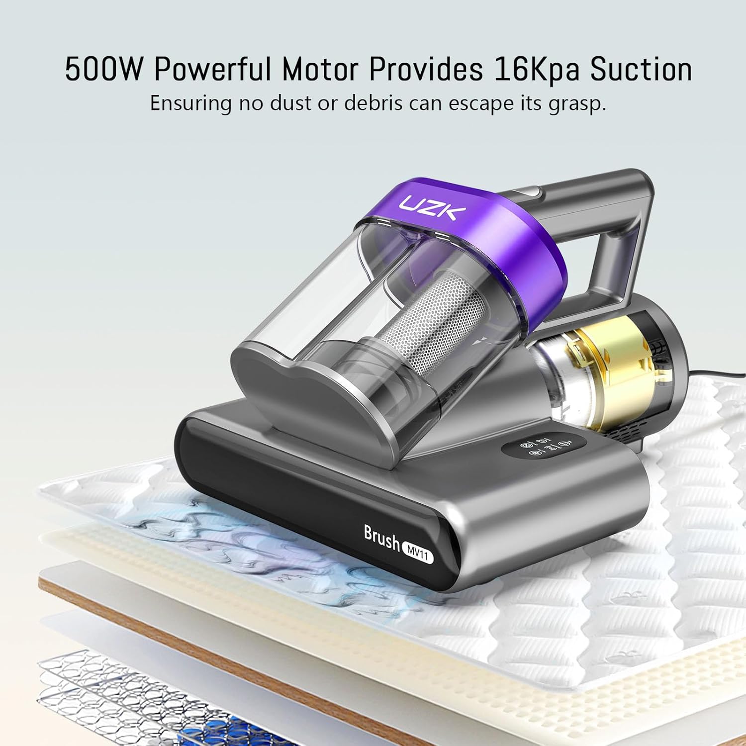 Bed Vacuum Cleaner Mattress Vacuum Cleaner,16Kpa Powerful Handheld Vacuums with UV-C Light & Double Dust Cup & High Heating & Ultrasonic & Anion for Bed Sofa (MV11,Purple)