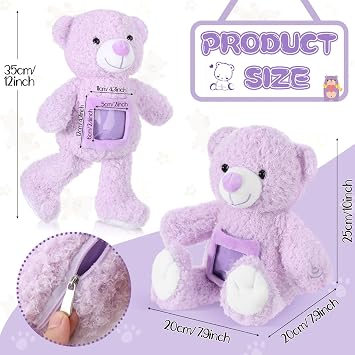 Liliful 12 Inch Bear Stuffed Animal with Voice Recorder Frame, Purple
