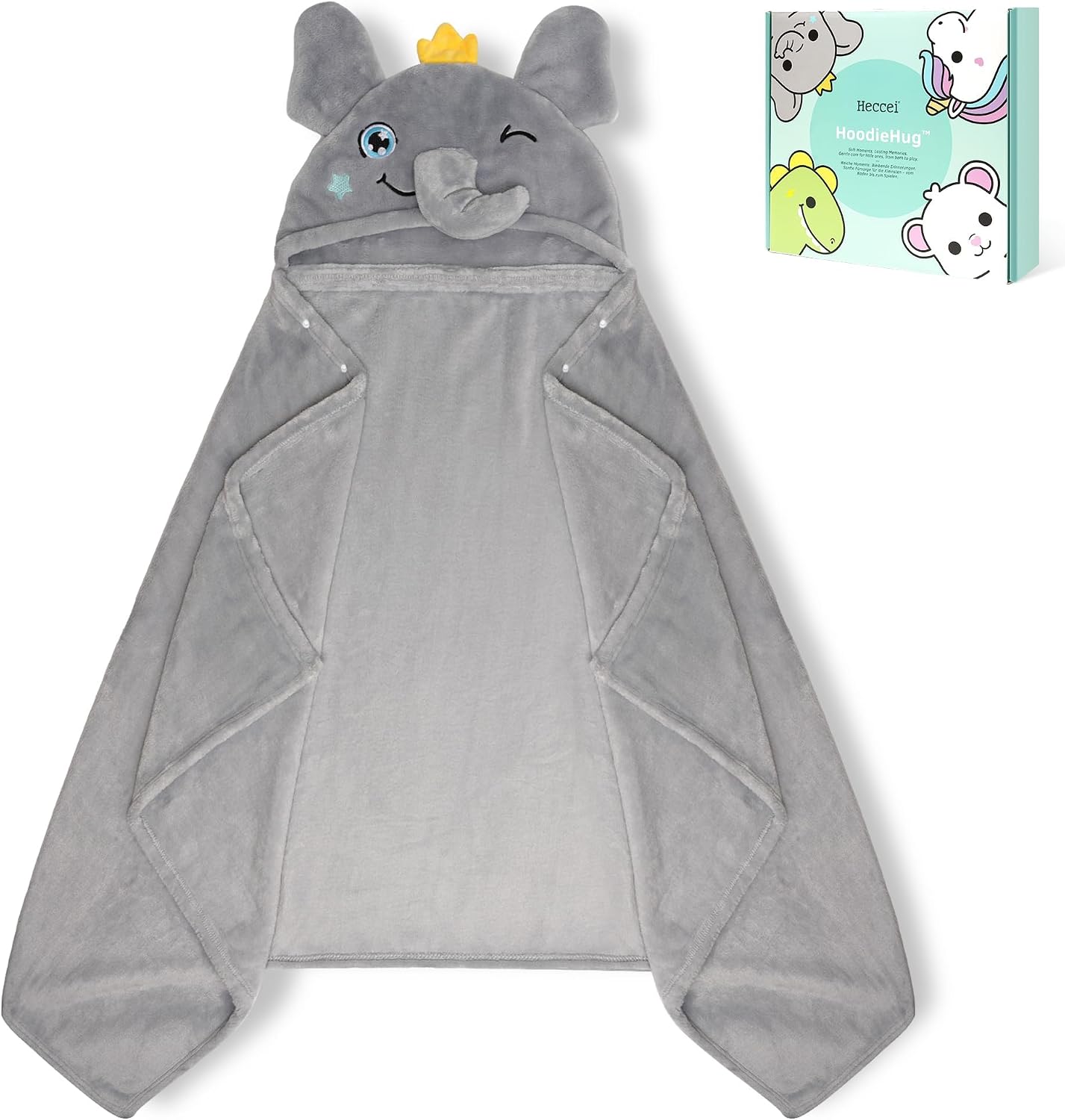 HECCEI Toddler Bath Towels, 55" x 27.5" Ultra Soft Thick Fleece Baby Hooded Bathrobe Blanket for Infant & Kids (0-6 Years) Girls & Boys, Absorbent Bath Beach Pool Cover Ideal Shower Gift