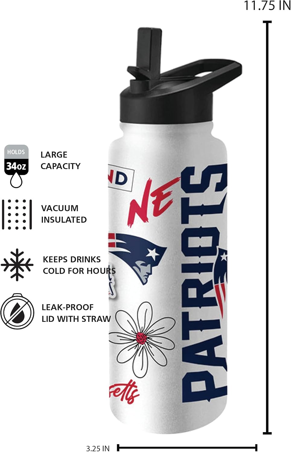 FANMATS NFL 34 oz Quencher Tumbler — Stainlees Steel | 34 Fluid Ounces | Native Design | Built-In Straw