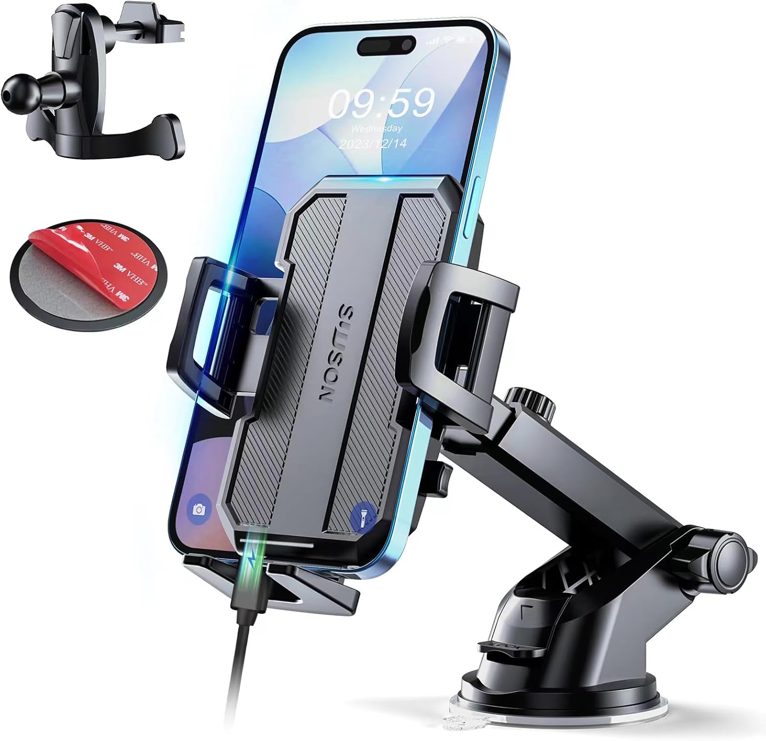 Upgraded 3-in-1 Car Phone Holder Mount [Powerful Suction] Phone Mount for Car Dashboard Air Vent Windshield Hands Free Mount