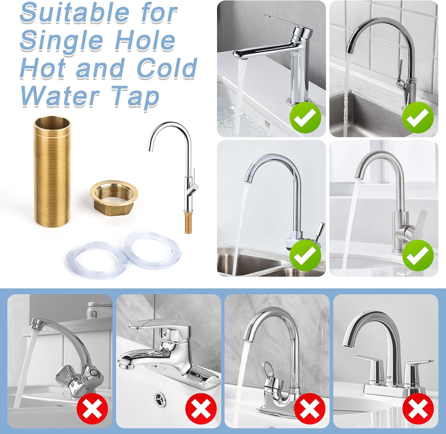 Extended Tap Fitting Kit Extension Kitchen Tap – 3 x 10 cm Tap Repair Kit Threaded Pipe Stainless Steel Tap Replacement for Bathroom Faucet Repair