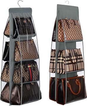 Lirex 8-Pocket and 6-Pocket Hanging Purse Organizer Bundle, Minimalist Style, Hanging Handbag Organizer for Closet, Dark Grey