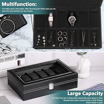 Porta Orologi Da 12 Posti RDDAIPE - Con Vetro, Cuscini Rimovibili, Grigio, Idea Regalo - Foto 3