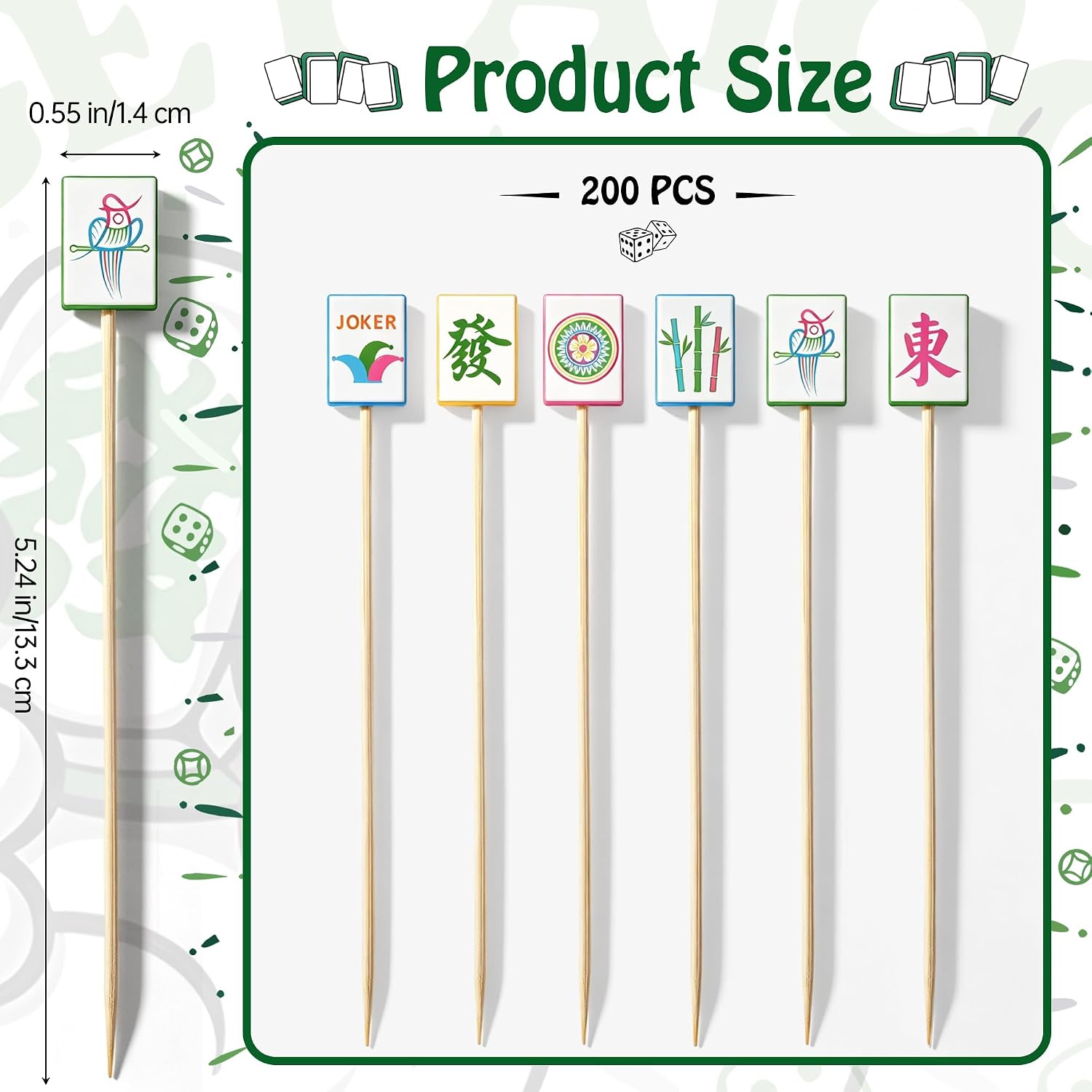 Aodaer 200 Pcs Mahjong Cocktail Picks for Appetizers Long Bamboo Toothpick