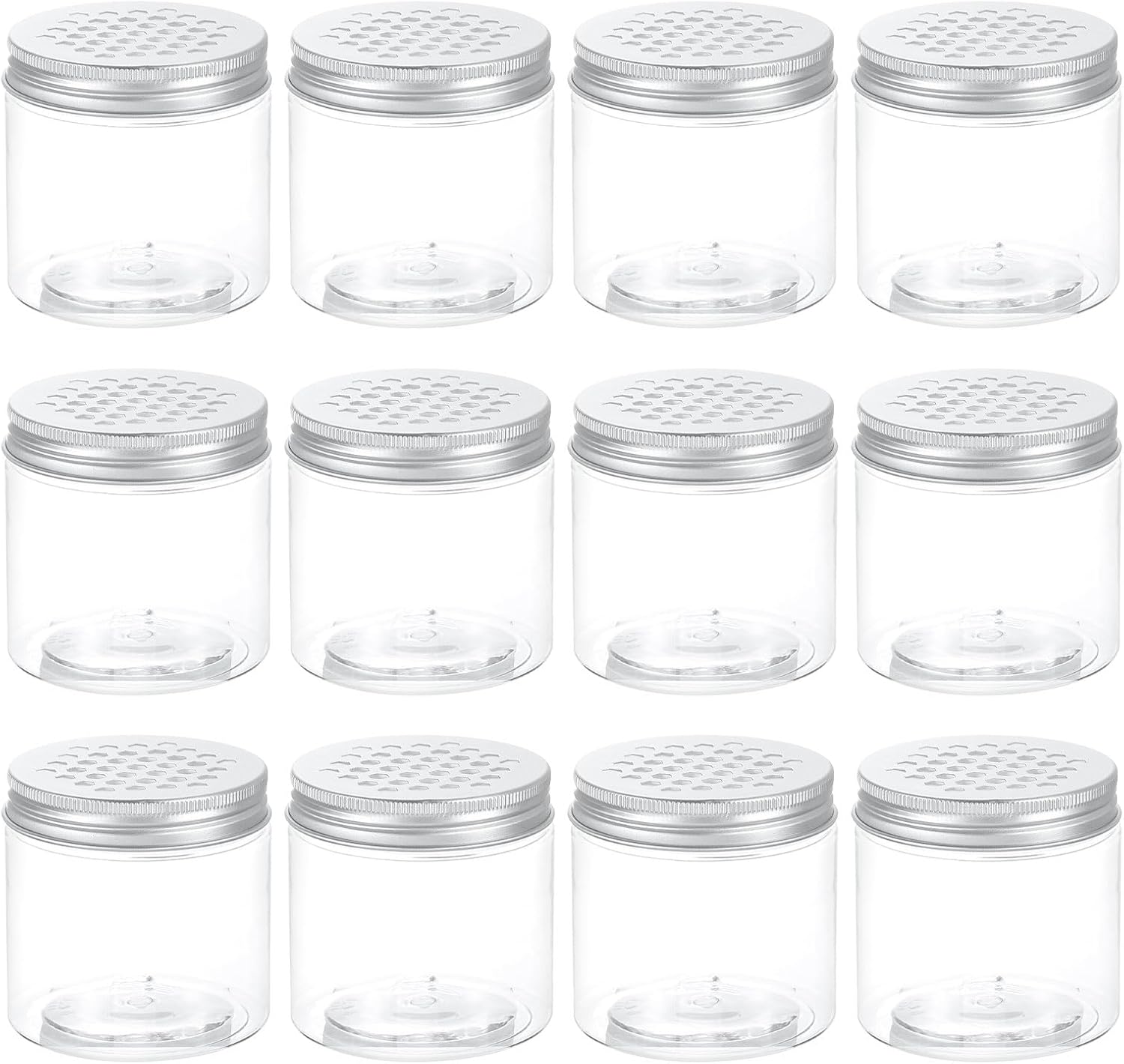 HARFINGTON 12 Pcs Aluminium Tins with Hollow Lids 6.8oz/200ml Empty Scent Beads Storage Container Round Refillable Spice Plastic Jar Sample for Air Freshener Candles Travel Storage