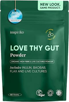 Inspiriko Organic Prebiotics for Gut Health - Award-Winning 10-in-1 Gut Health Powder with Superfoods, Inulin, Probiotics and Prebiotics. No Added Sugar, Made in UK, 180 Grams
