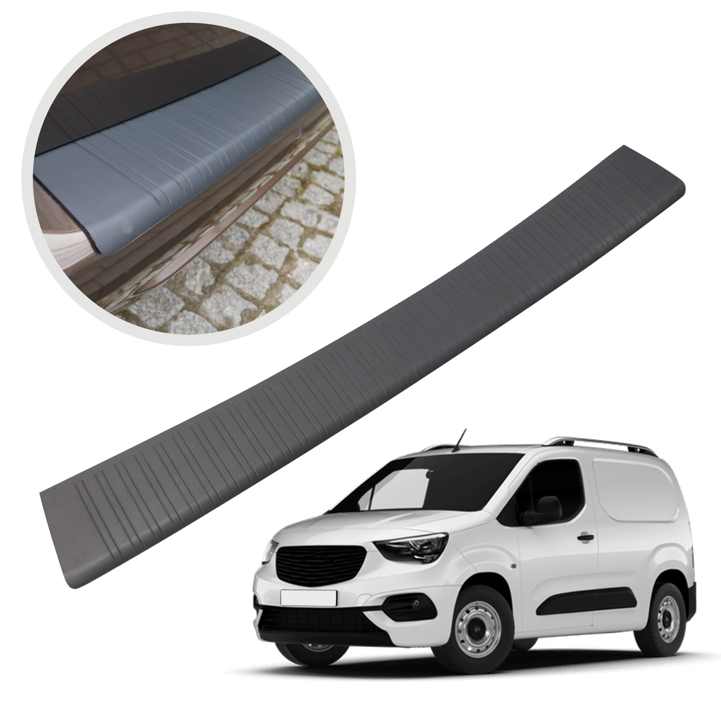 CHROMEMASTER | Protection de Pare-Chocs arrière | Compatible avec Opel Combo 2018- | Plastique : polyuréthane, Noir Mat | Protection de seuil de Coffre pour protéger Votre Voiture des Rayures