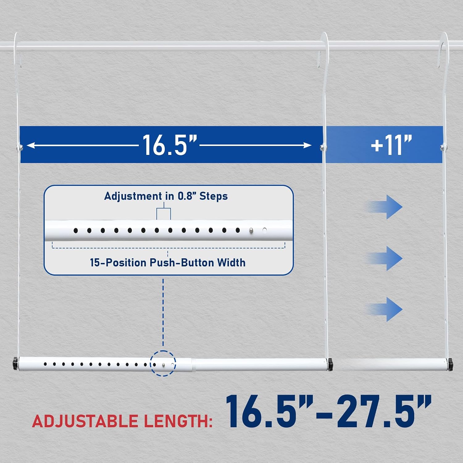 Hanging Closet Rod Extenders, Adjustable Width and Height Closet Extender Hanging Rod, Space-Saving Closet Hanging Rod, Heavy Duty Closet Bar for Hanging Clothes, 1 Pack White