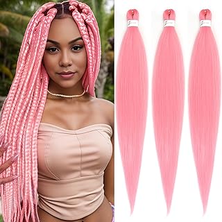 Pink Braiding Hair Pre stretched 30 Inch 3 Packs Pre stretched Braiding Hair Ago Yaki Texture Synthetic Hair Extension Itch Free Hot Water Setting(30", Pink#,3Packs)