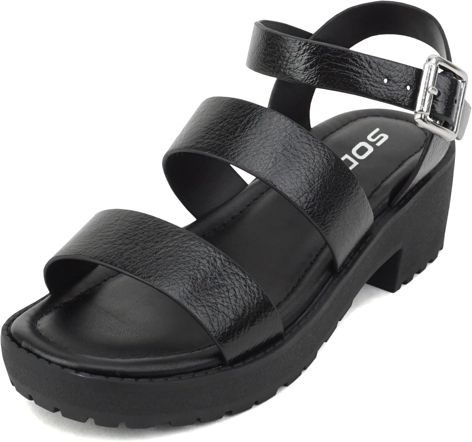 Soda ACCOUNT-2 ~ Little Kids/Children/Girls Open Toe Two Bands Lug sole Fashion Block Heel Sandals with Adjustable Ankle Strap