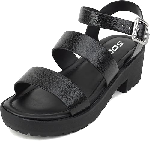 Miniatura 2 de Soda CUENTA-2 Sandalias de tacón de bloque de moda con puntera abierta, dos bandas, con correa ajustable en el tobillo