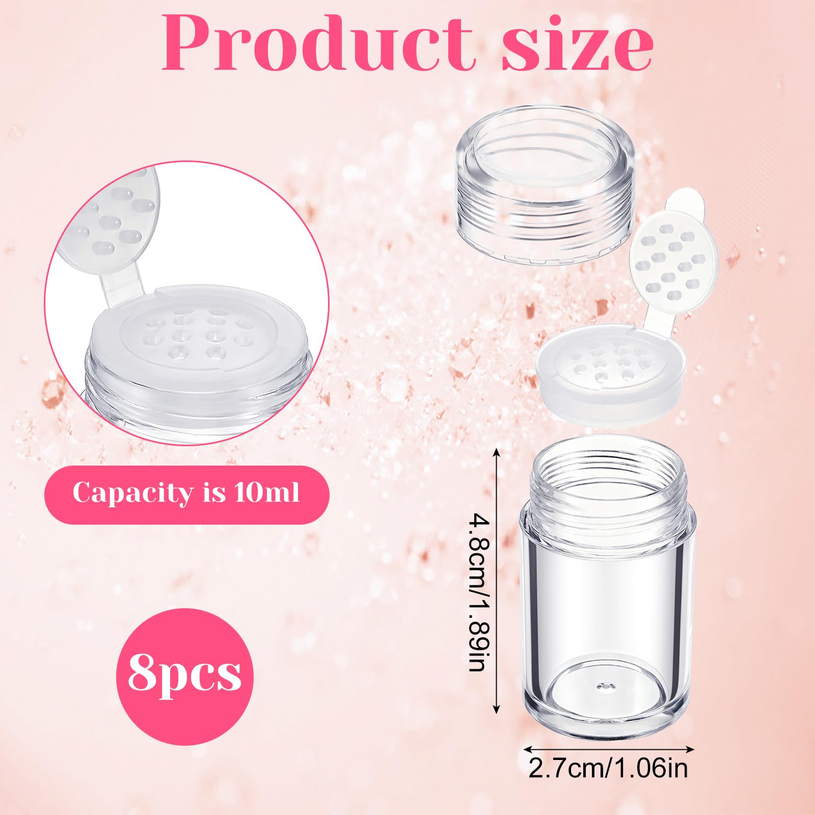 8 Pack 10ml Jars Empty Makeup Containers, 12 Holes Sifter Clear Empty Cosmetic Seasoning Bottle - Image 2