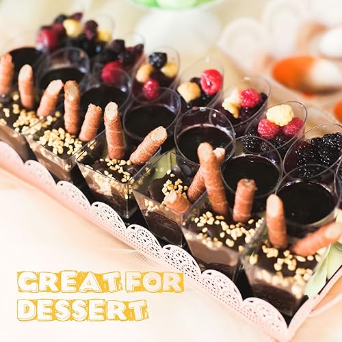 Miniatura 10 de Mini tazas de postre de plástico con cucharas que incluyen tazas cuadradas de 3 onzas para aperitivos de 2.5 onzas, tazas redondas inclinadas para