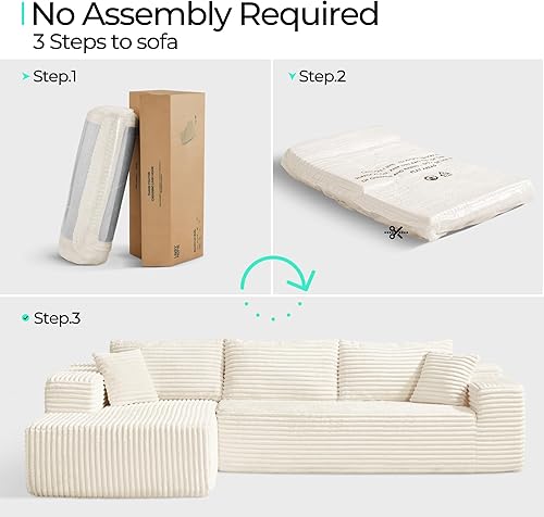 Miniatura 5 de LINSY HOME Sofá modular con diván de gran tamaño, sofás seccionales de pana de felpa para sala de estar, dormitorio, sofá sin hueso en forma de L,