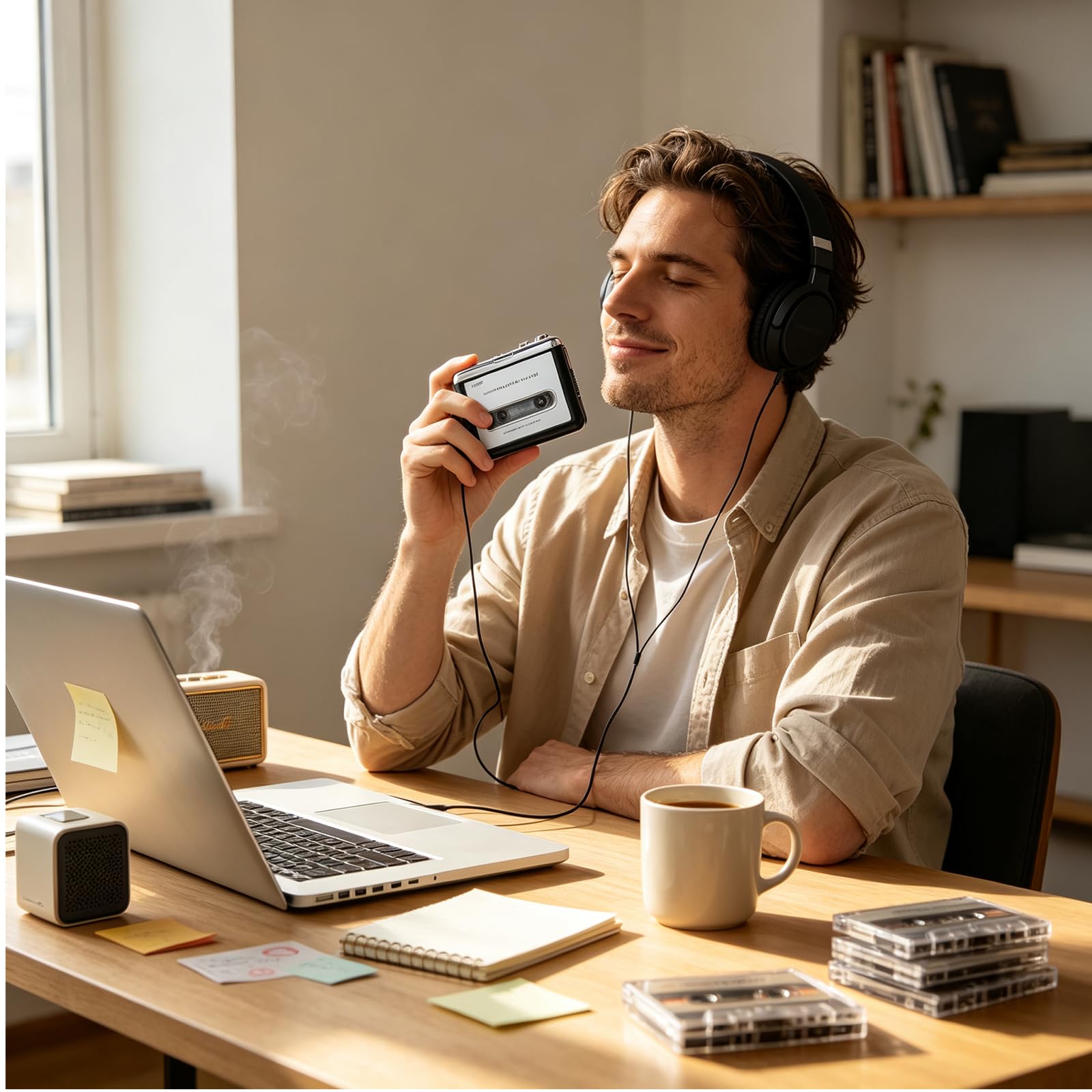 Magnétophone Portable, Lecteur de Cassettes Portable, Convertisseur Audio USB Cassette vers MP3, Lecteur de Cassettes avec Prise Casque 3,5 mm, Mini Magnétophone pour Ordinateur Portable (Noir)