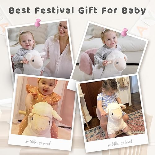 labebe - Baby Sheep Rocking Horse, Kids Plush Stuffed Rocking Animals, Ovis Aries Rocker with Seatbelt for 6 Months Babies, White Romney Rocking Horse for Toddler 1-3 Age Girl