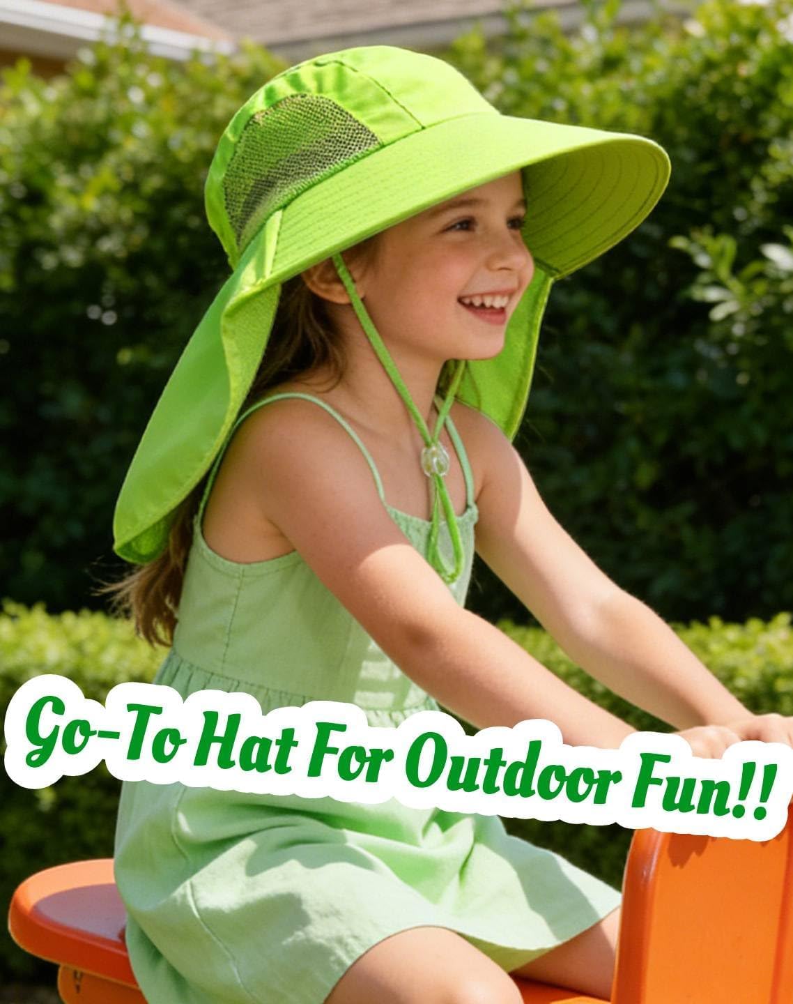 Rosoz Kids Sun Hat with Neck Flap UV Protection Summer Toddler Beach Hat Unisex Ponytail Hat Wide Brim Fishing Hat