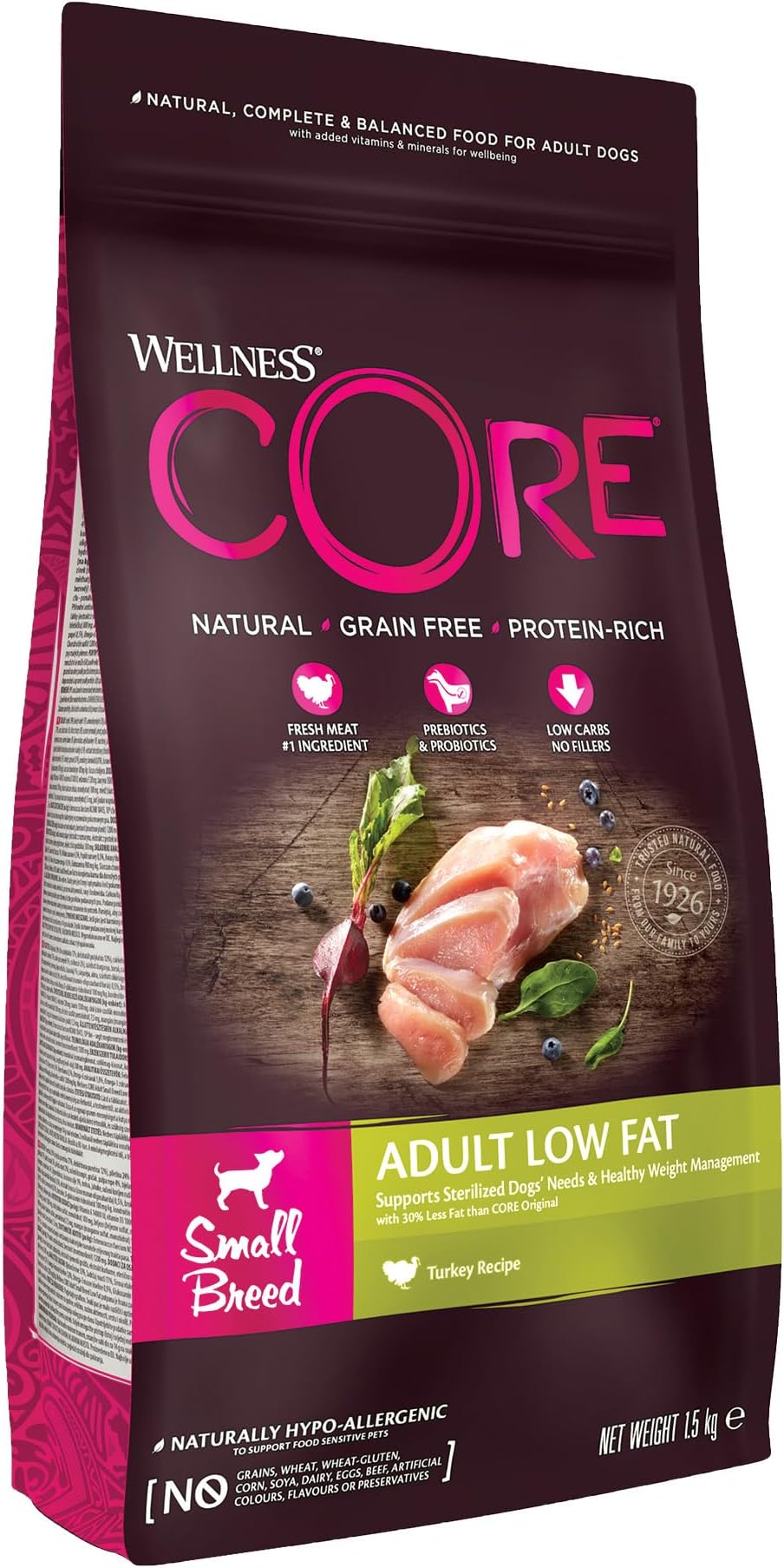 Curated visual reference: Visual Reference: Wellness Core Small Breed Low Fat 1 5Kg Turkey Dry