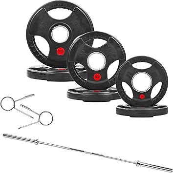Fitvids 2 Inch Olympic Barbell Weight Plates and Bar Set, 5 FT Barbell Bar and 95 LB2.5-25 LB Barbell Weight Set for Home Gym Strength Training