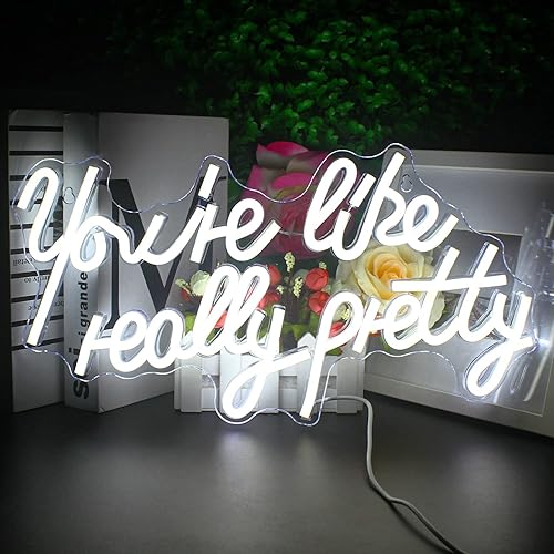 Vista 88 de Lucunstar Letrero de neón con texto en inglés "You're Like Really Pretty Neon", luz LED de neón rosa para decoración de pared, letrero de luz