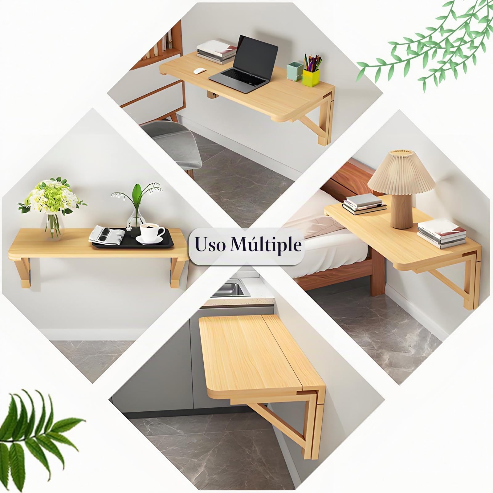 Escritorio Abatible Pared, Mesa Plegable de Pared de Madera Maciza, Mesa de Comedor Ahorro de Espacio, Escritorio de Ordenador Multifunción(100 * 60cm/39.4 * 23.6in)