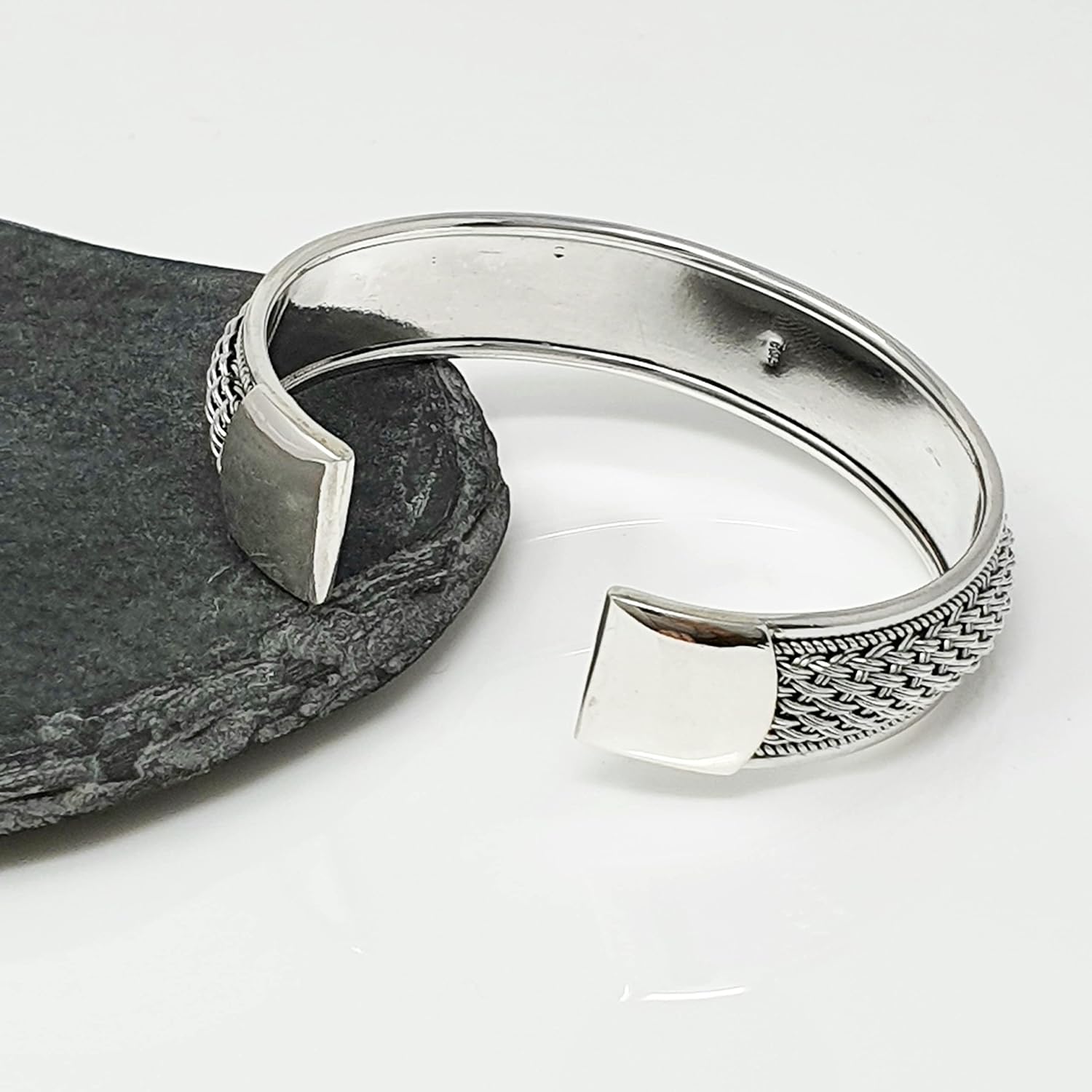 Treasure Bay Statement Men's Silver Bangle Bracelet Cuff Made from Solid 925 Sterling Silver - Image 4
