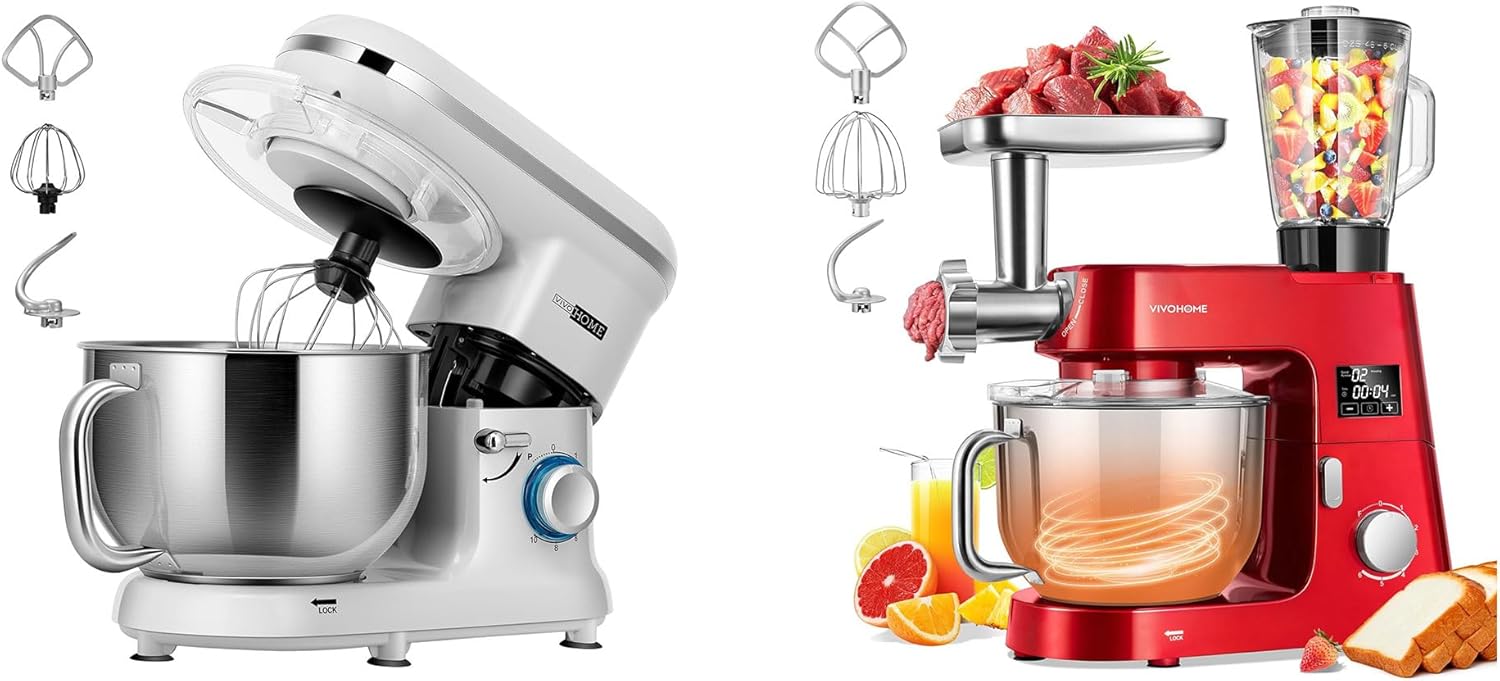 VIVOHOME Stand Mixer, 660W 10 Speed 6 Quart Tilt-Head Kitchen Electric Food Mixer, and VIVOHOME 9 in 1 Multifunctional Stand Mixer with Fermentation, 6 Speed 7.5 Quart