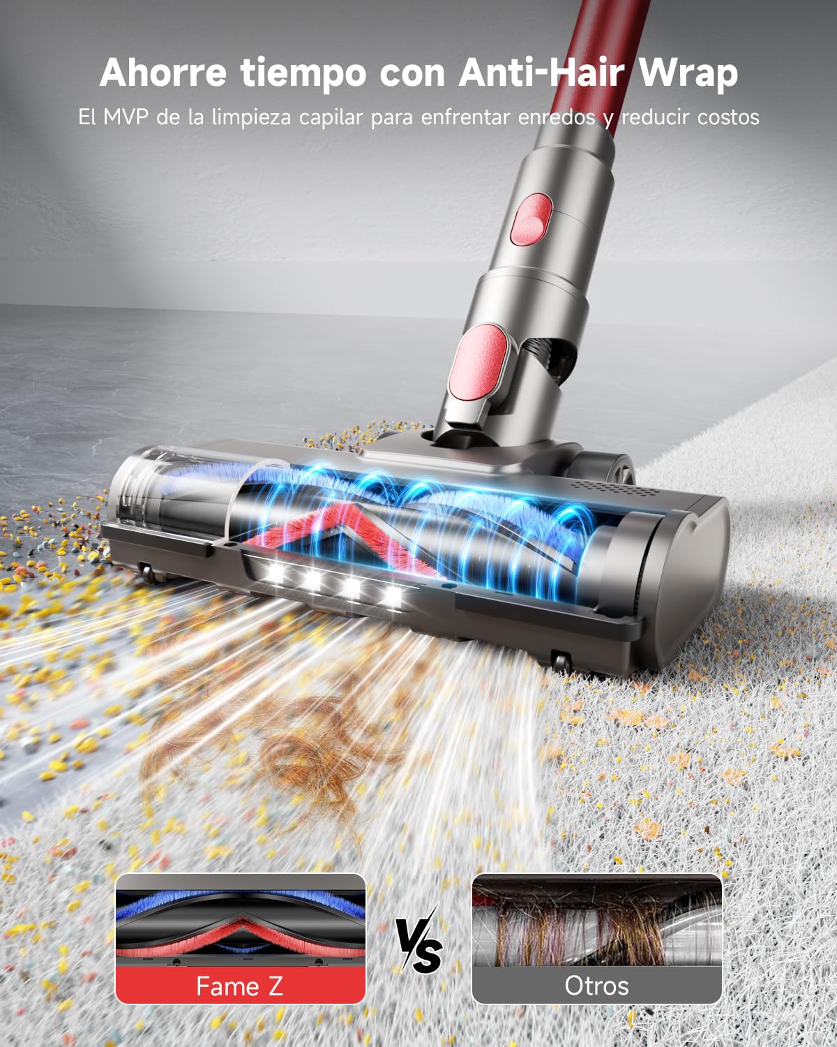 55KPa/650W Aspiradora sin Cable, Aspiradora Sin Cable Potente hasta 75Mins, con Carga de Pared Smart Screen, Cepillo Antienredos, Alfombra Pelo Mascota Suelo Sofá[Clase de eficiencia energética A+++]
