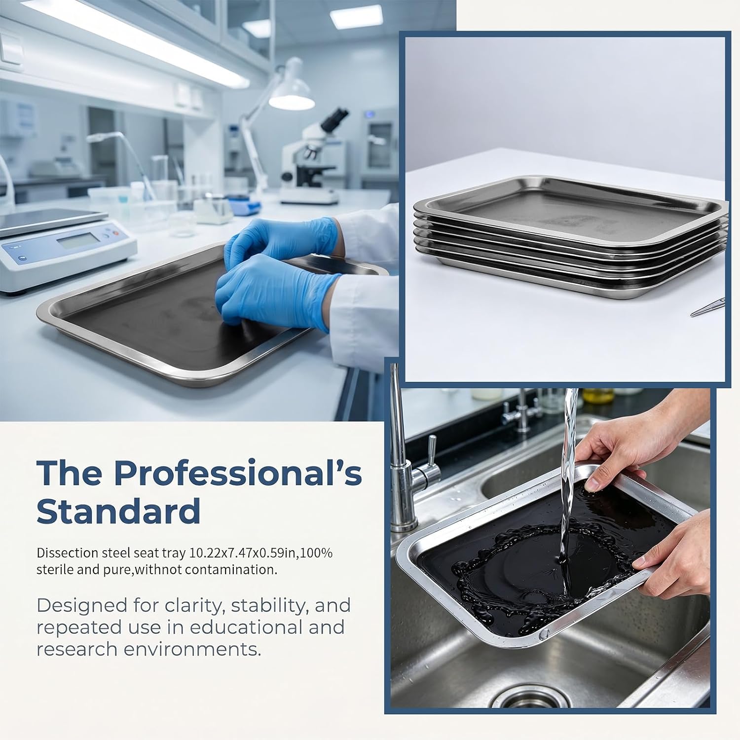 6pcs Stainless Steel Dissecting Pans with Wax Rectangular Lab-Grade Dissection Trays 10x7 Inch for Biology Science Students and Teachers with Spill Prevention and Hygienic