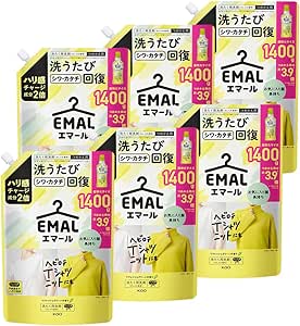 エマール 【ケース販売】 洗濯洗剤 おしゃれ着 ハリ感チャージ成分2倍配合! 洗うたびシワカタチ回復 リフレッシュグリーンの香り つめかえ用 1400ｇ×6個 大容量