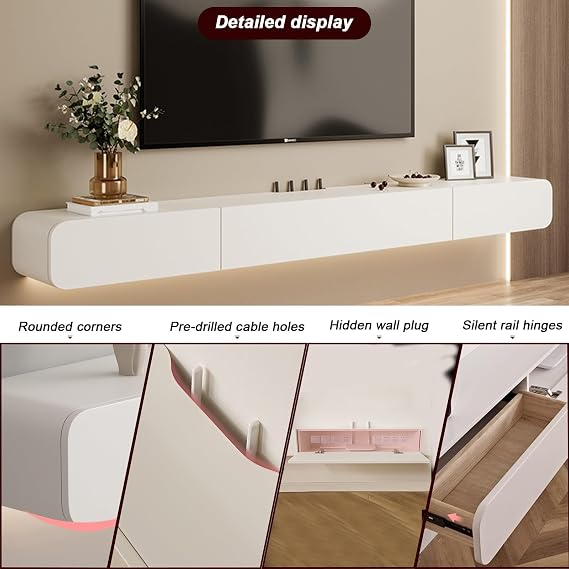 FPIGSHS Solid Wood Floating TV Unit with 2 drawer 120cm Modern Wall-Mounted TV Cabinet Black hanging TV stand Media Console Shelf with Storage for Living Room, Bedroom – Fully Assembled (B, 120cm)
