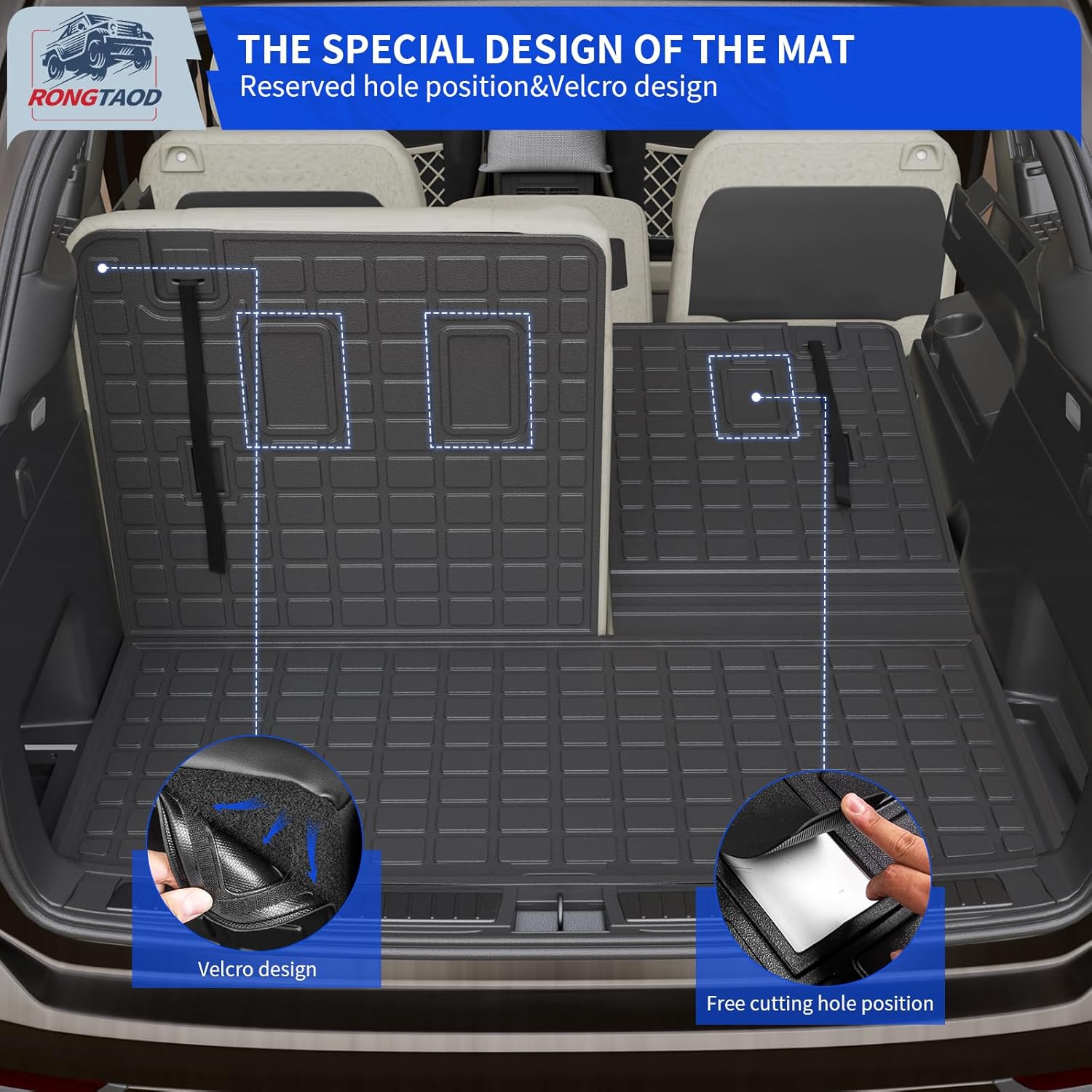 Rongtaod Floor Mats Compatible with 2023 2024 2025 2026 Honda Pilot Cargo Mat Trunk Mat Cargo Liner Back Seat Cover Protector All Weather Pilot Accessories (Trunk Mat with Backrest Mat+Floor Mats)
