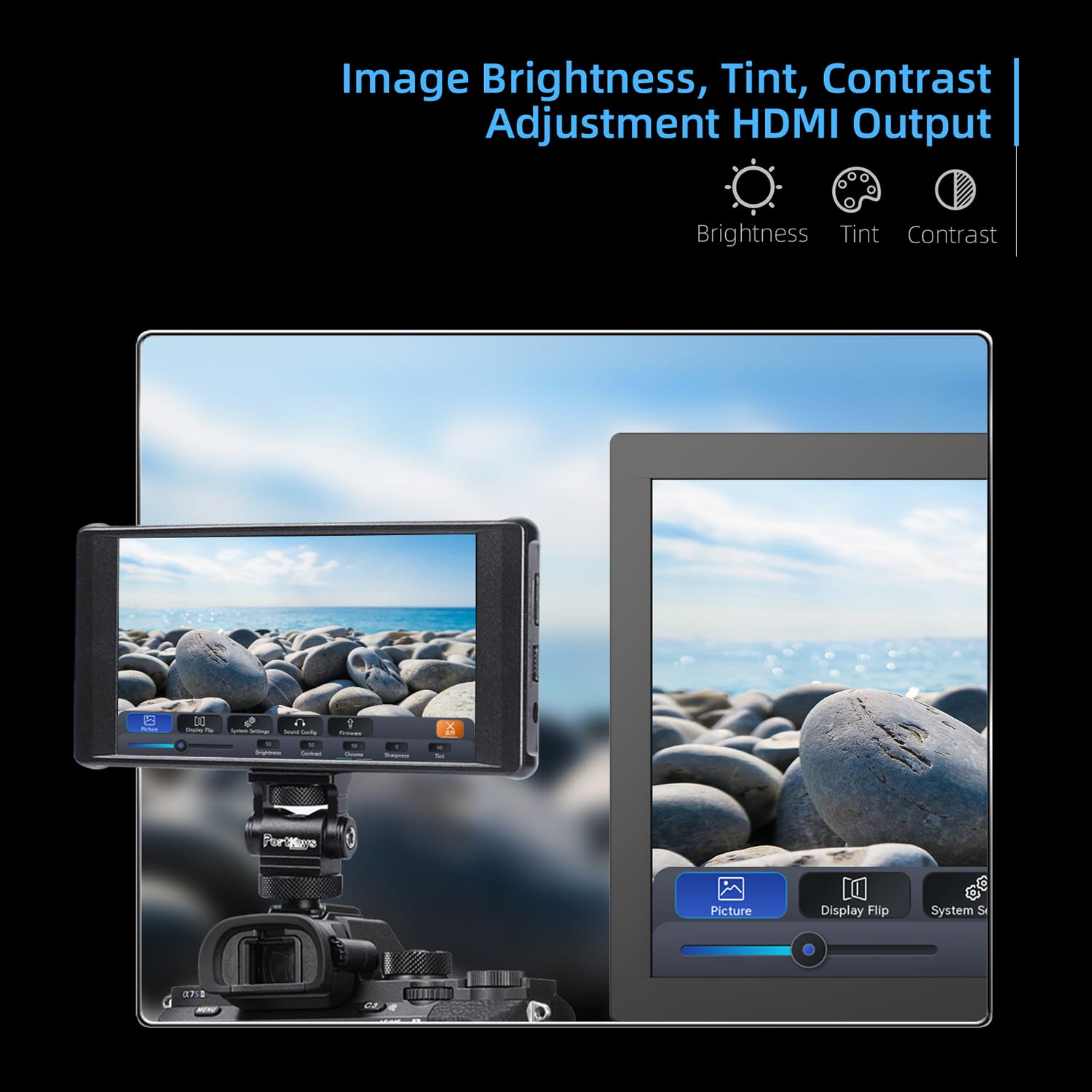 Portkeys PT6 Monitor Cámara 5,2" Pantalla Táctil Entrada HDMI 4K 10-bit 100% DCI-P3 Salida 3D LUT Focus Peaking RGB Waveform Estiramiento Vertical 600nits Monitor de Campo