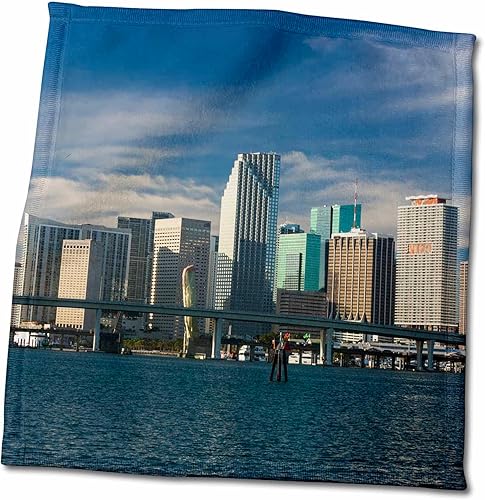 3dRose USA, Florida, Miami, city skyline from Watson Island, morning. - Towels (twl-205439-3)