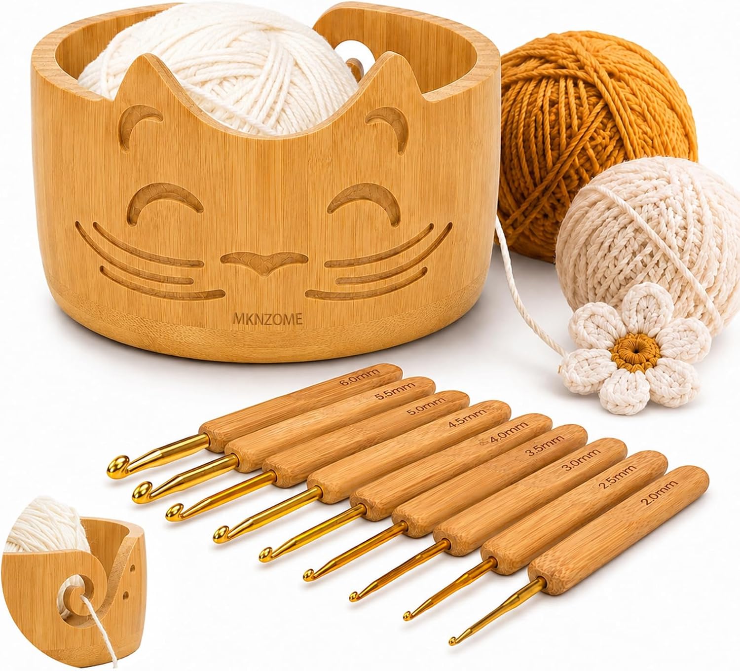 Wooden Yarn Bowl Holder for Crocheting and Knitting Yarn Storage