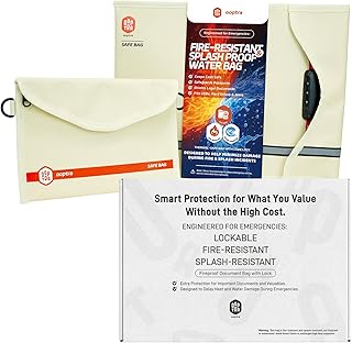Fireproof Document Bag Set (Beige) – Waterproof Zipper & Lock – for Home, Office & Travel – Holds Files, Cash, Passport, Valuables – Fire & Water Resistant