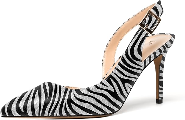 MODENCOCO Womens Stylish Party Slingback Fashion Patent Pointed Toe Buckle Stiletto High Heel Pumps Shoes 3.3 Inch
