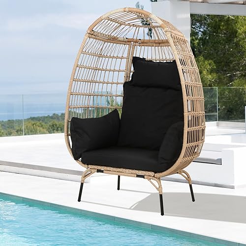Miniatura 6 de Dkelincs Silla de mimbre para interiores y exteriores, silla de lectura para patio, silla de ratán de gran tamaño para patio, jardín, sala de estar
