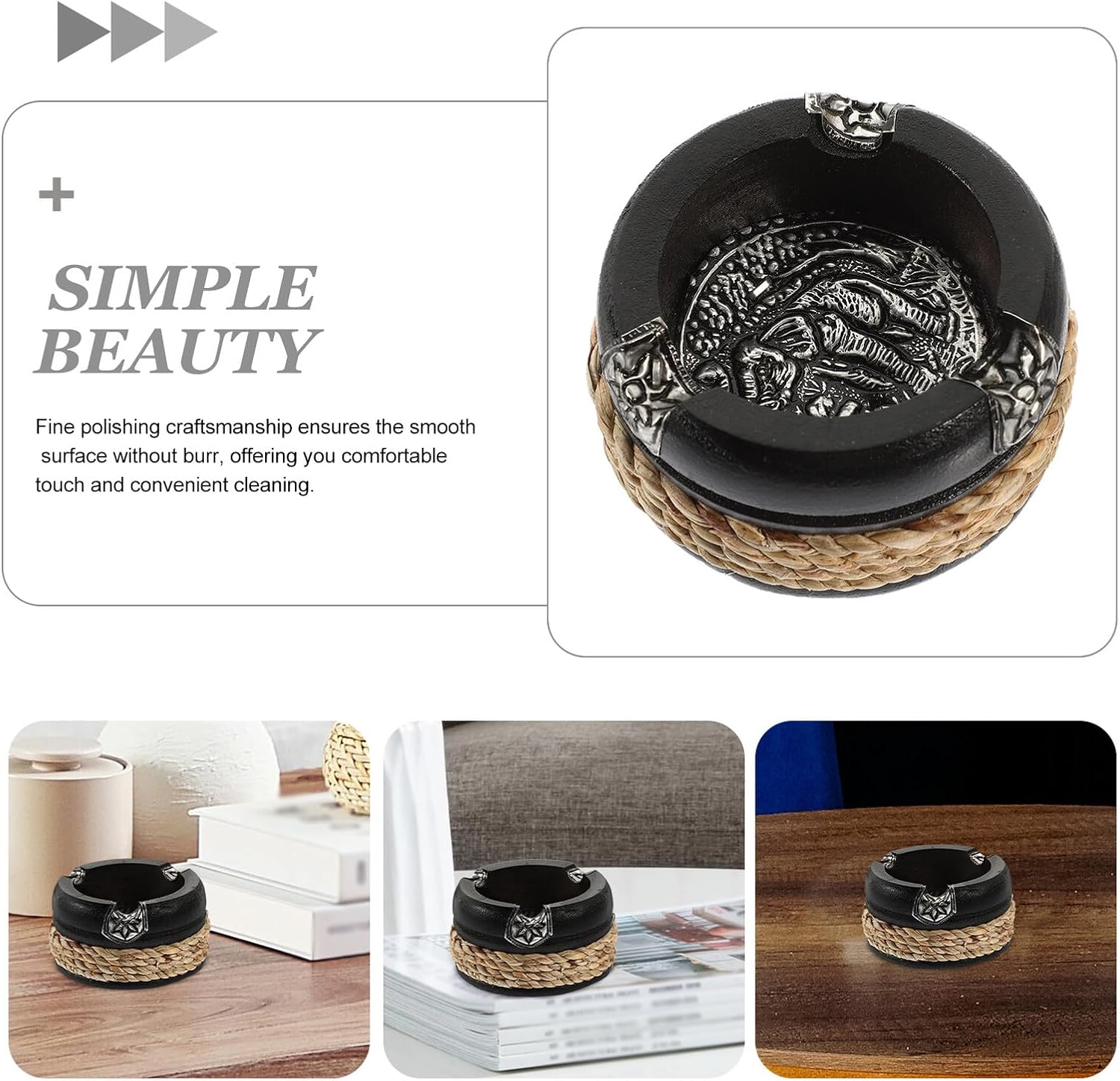 Zerodeko Compact Wooden Ashes Holder Desktop Ashtray Black Table Ornament for Office Home Decor Polished Surface Space-saving Design