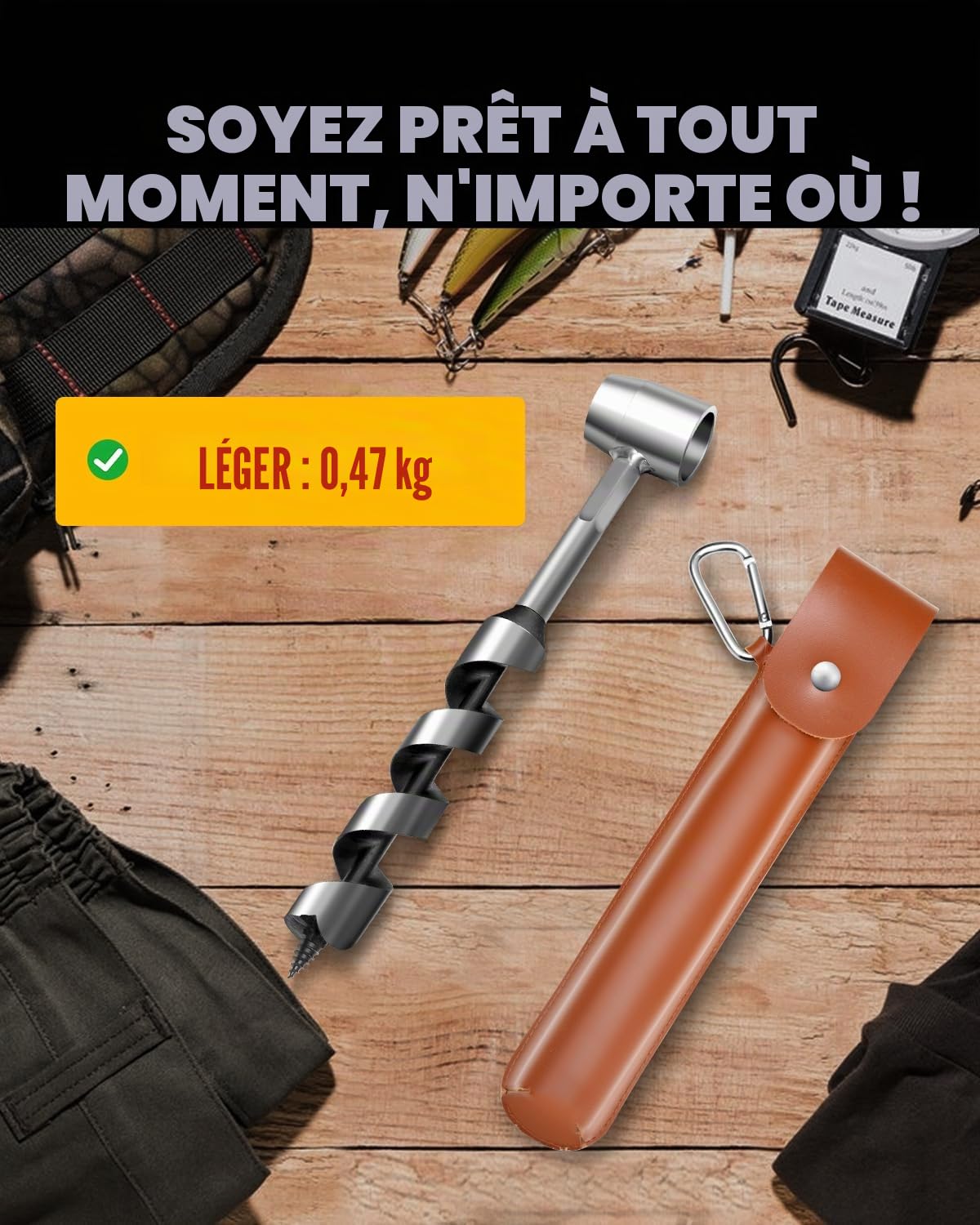 Mèche à bois d'extérieur en acier de qualité supérieure avec étui en cuir PU, idéale pour les équipements Bushcraft, la survie et le bricolage