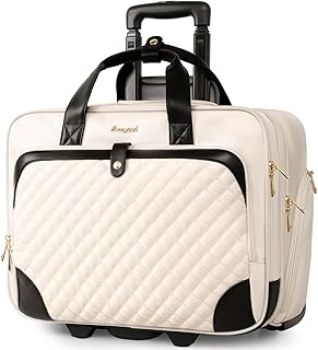 Rolling Laptop Bag, Rolling Briefcase for Women with Waterproof Pocket, 16 Inch Computer Bag for Women, Underseat Carry On Luggage with Wheels for Work Travel Business, Lightweight, Beige