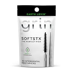 Grin Charcoal Infused Softstx Gentle Dental Picks 90 Count Soft Flexible Bristles Textured Plaque Removing Toothpick Minty Flavor