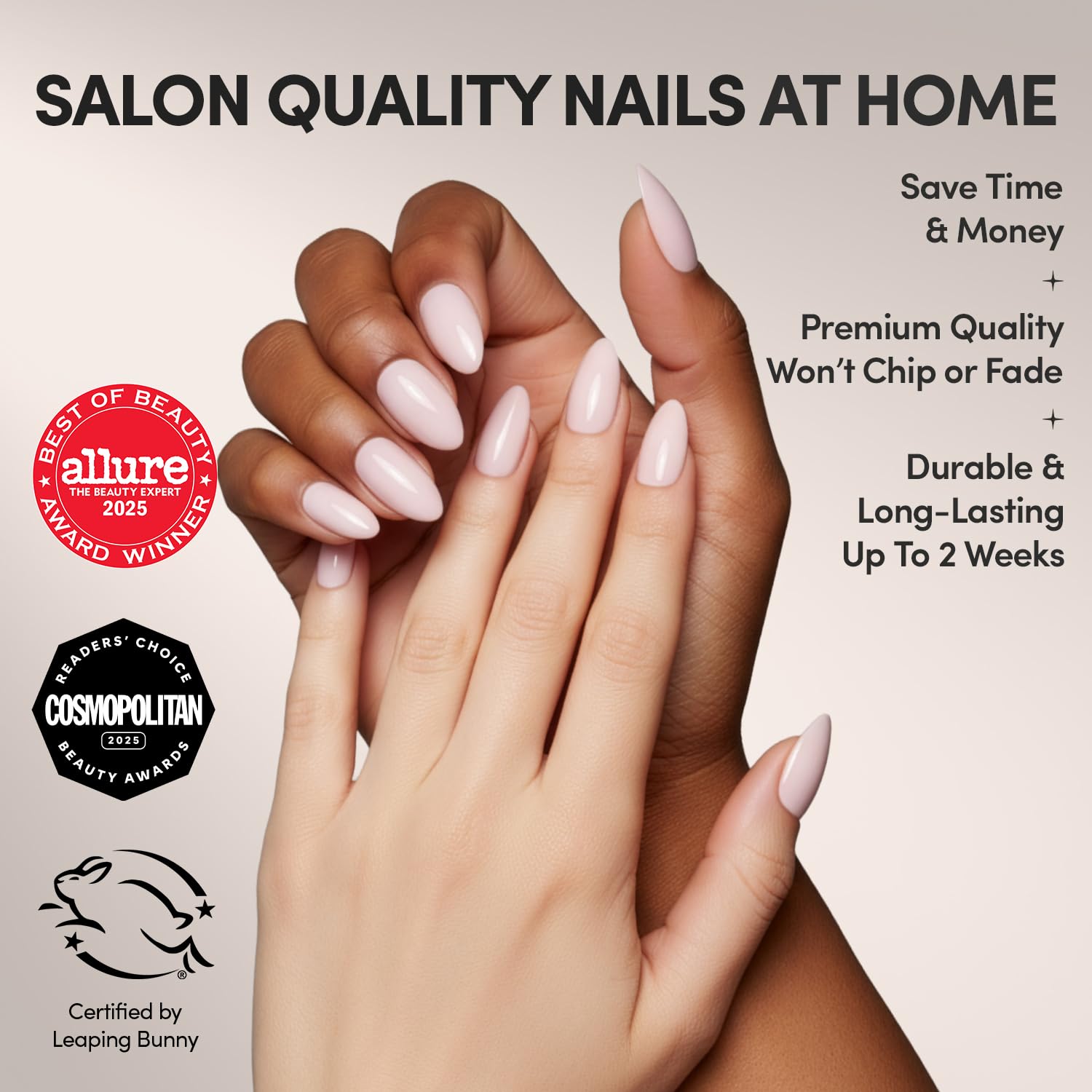 Glamnetic Press On Nails - Ballet Pink | Solid Opaque Light Blush Pink Short Almond Fake Nails, Salon Quality | 15 Sizes - 30 Nail Kit with Glue