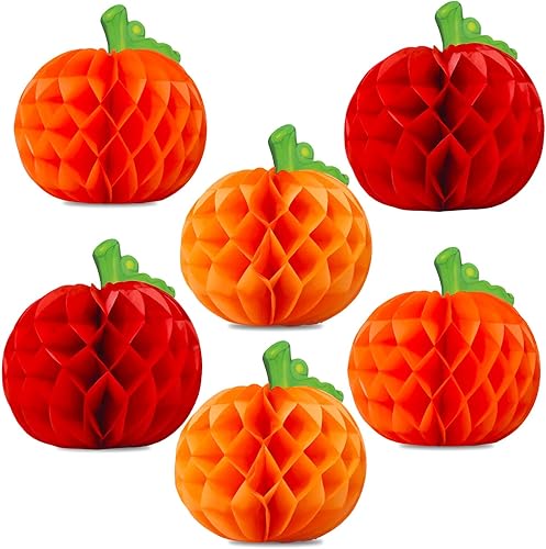FUGUIR Decoraciones de panal de calabaza de otoño, 3 colores, 10 pulgadas, centros de mesa de calabaza de papel para cosecha de otoño, suministros