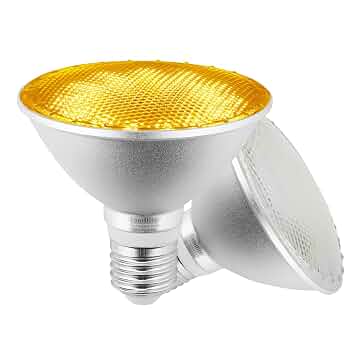 Gonhom Dusk To Dawn Bug Light Bulb Outdoor,4 Pack Amber Bug Light Bulb,Auto On/Off,10W(100W Equivalent),E26 Base,Bug Lights For Outside.Home Hallway Porch Corative Lamps.Bedroom