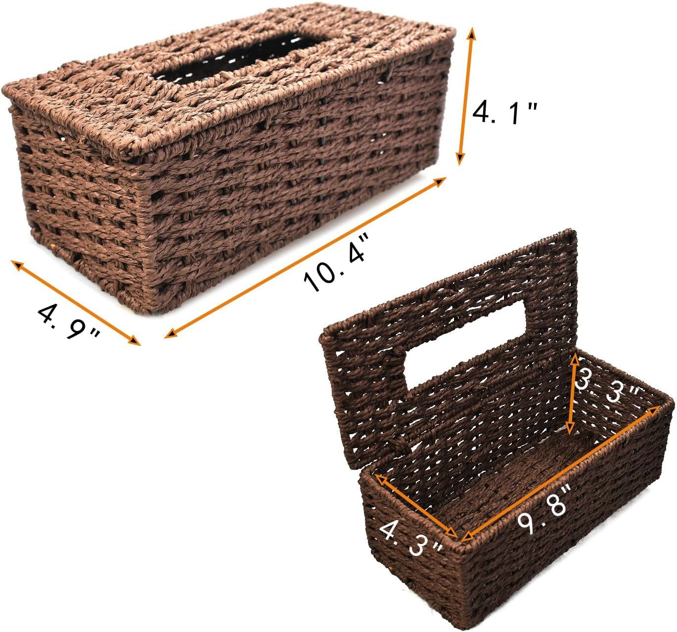 Tissue Box Cover Rectangle Tissue Box with Flip-Open Top ，Decorative Rattan Woven Tissues Box Holder for Bathroom Home Office Table (Coffce Large) image 3