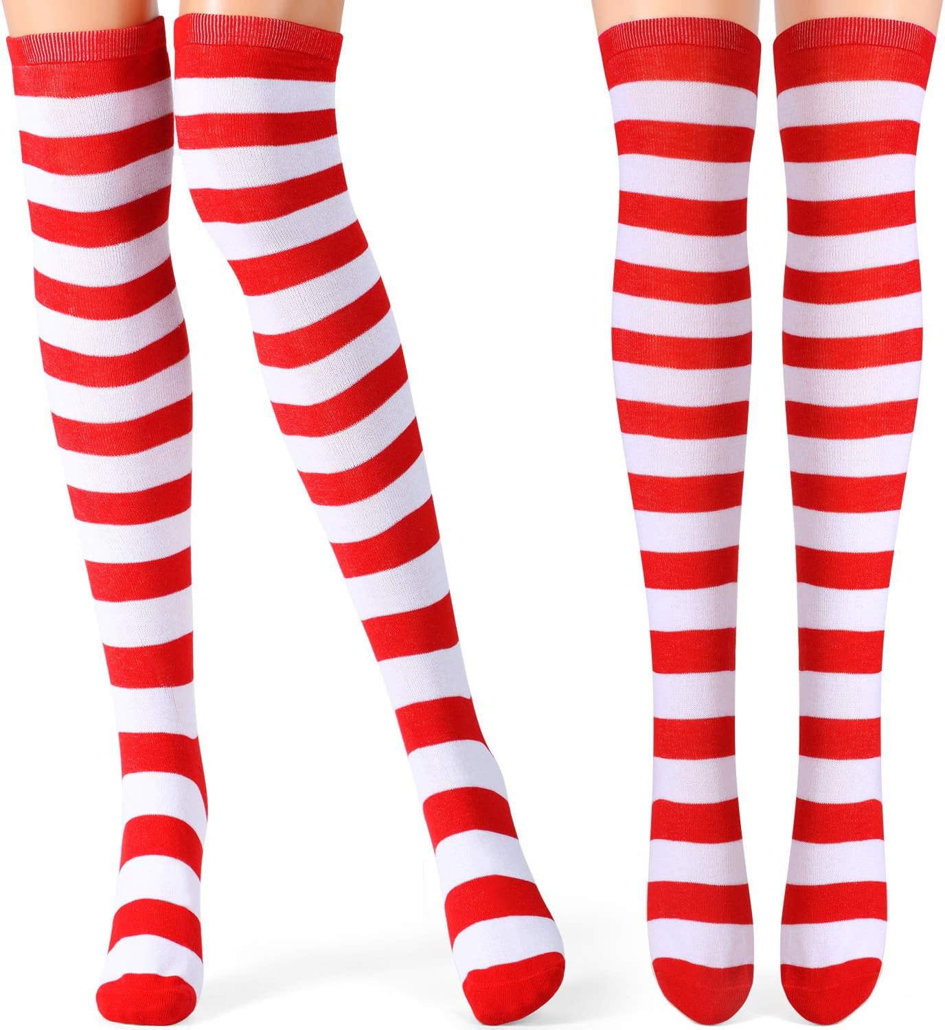 Tatuo Women's Long Striped Socks over Knee Thigh High Stocking Tight for Halloween Christmas Costumes
