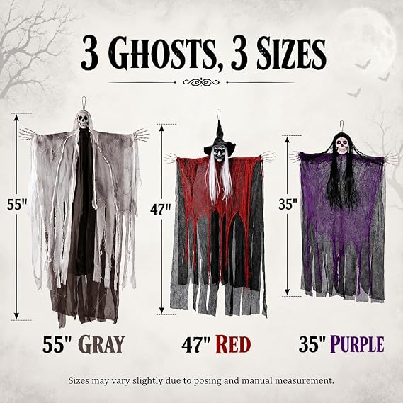 Lansian 3 Pack Halloween Hanging Skeleton Ghost Decorations Outdoor Indoor